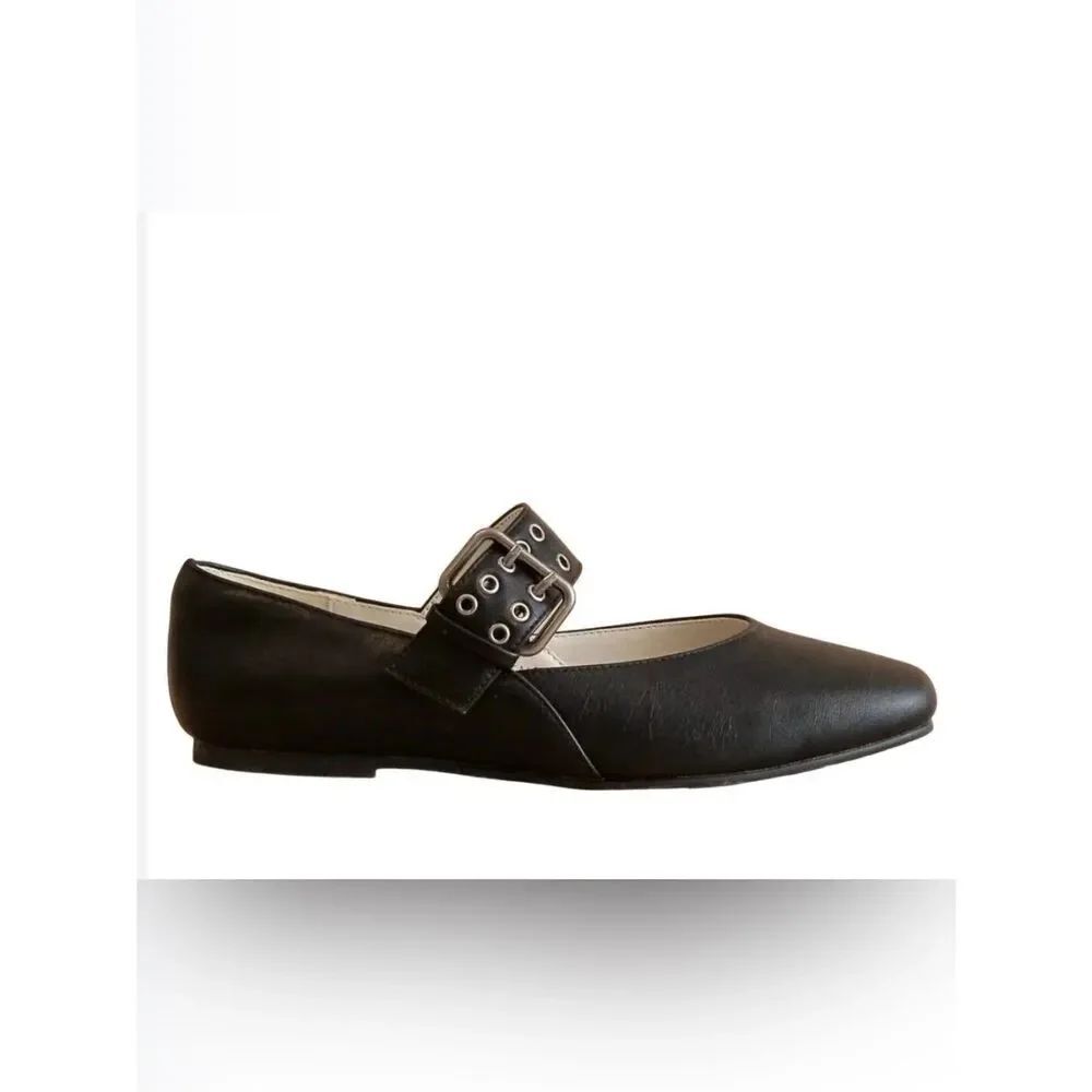 NWT SoleβSociety Black Leather Mary Jane Flat with Buckle